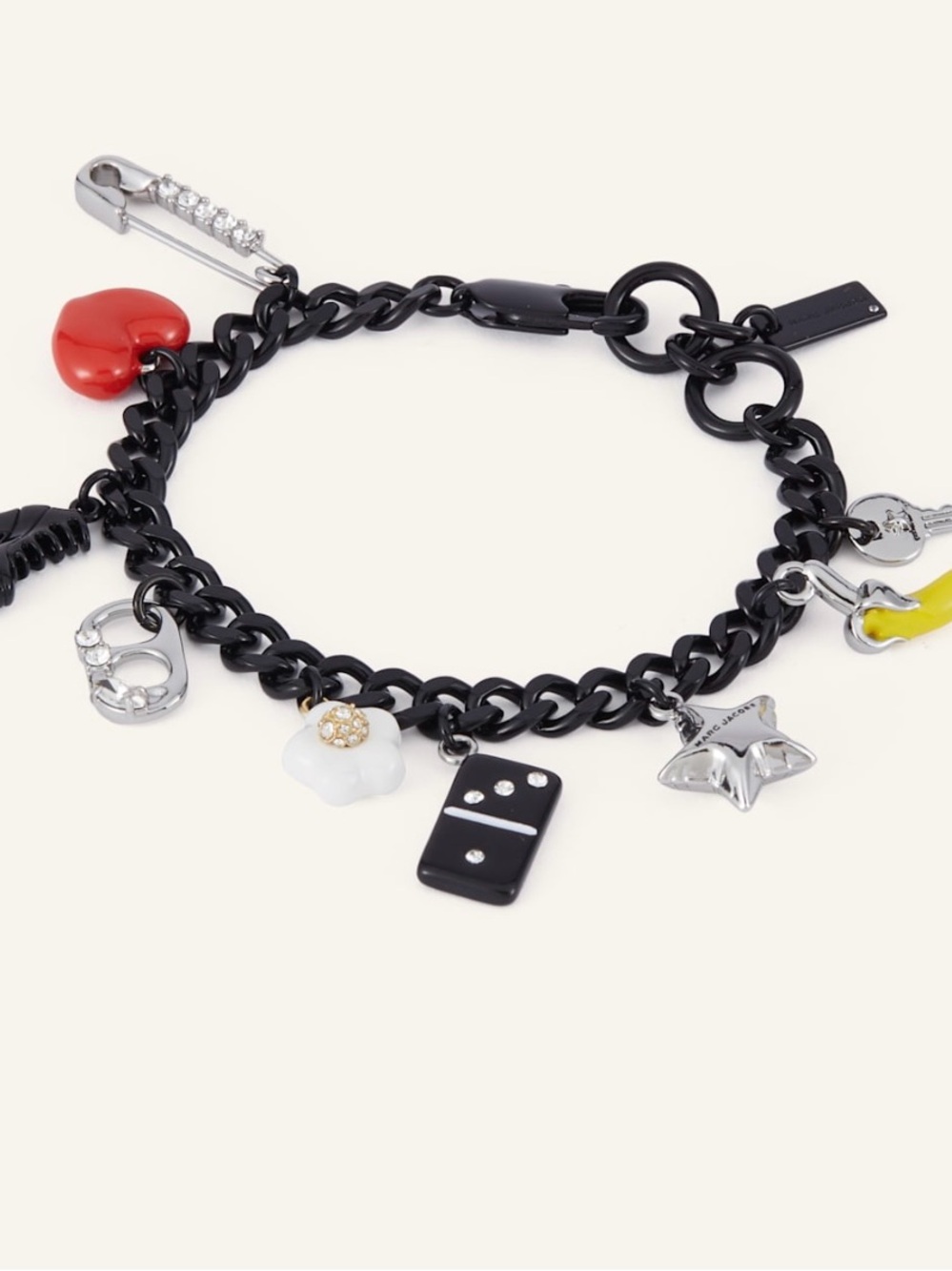Marc Jacobs Black Chain Charm Bracelet with Red, White & Yellow Accents